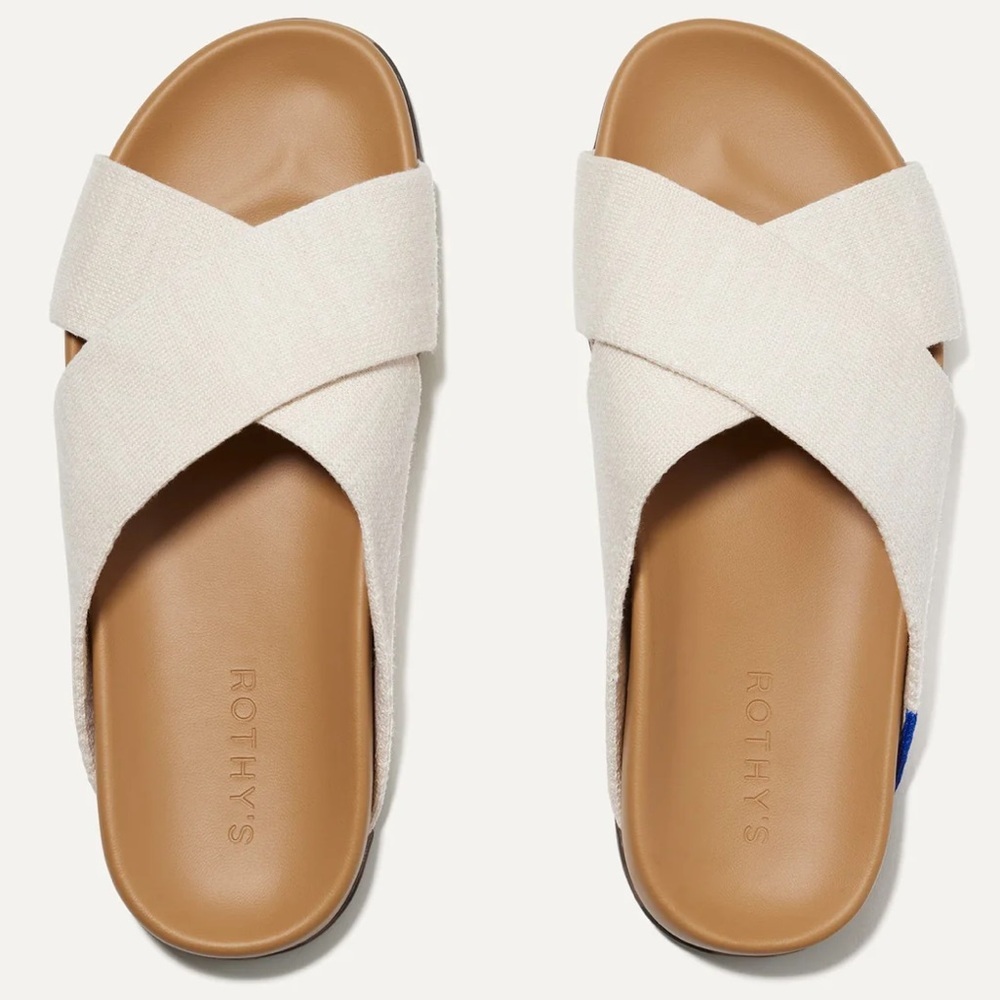 Rothy's The Weekend Slide Sandals in Oat Size 8.5 New Retail $140